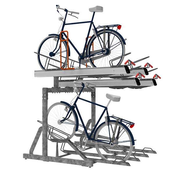 Fietsparkeren | Fietsenrekken met aanbindvoorziening | FalcoLevel Premium+ met verschillende aanbindvoorzieningen| Afbeelding van het FalcoLevel Premium+ etagerek met aanbindvoorziening voor extra beveiliging en duurzaamheid in fietsenstallingen. Fietsparkeren | Fietsenrekken met aanbindvoorziening | FalcoLevel Premium+ met verschillende aanbindvoorzieningen | image #1 | Afbeelding van het FalcoLevel Premium+ etagerek met aanbindvoorziening voor extra beveiliging en duurzaamheid in fietsenstallingen.