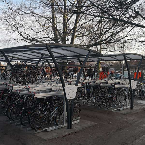 Overkappingen | Overkappingen compact fietsparkeren | FalcoRail dubbelzijdige fietsoverkapping voor etagerekken | image #5 |  fietsparkeren fietsoverkapping compact etagerekken FalcoRail