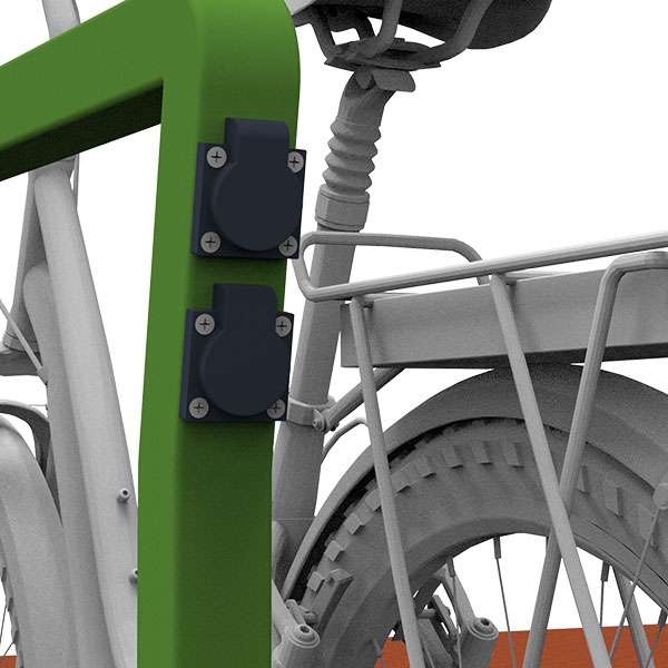 Fietsparkeren | Fietsparkeren met oplaadpunt voor e-bike | FalcoForce fietsaanleunbeugel met oplaadpunten | image #9 |  fietsparkeren fietsaanleunbeugel fietsnietje fietsbeugel