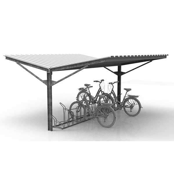 Overkappingen | Fietsoverkappingen en -bergingen | FalcoLempo dubbelzijdige fietsoverkapping | image #2 |  FalcoLempo dubbelzijdige overkapping zonder kolommen, ideaal voor efficiënte en duurzame fiets- en scooteropslag.