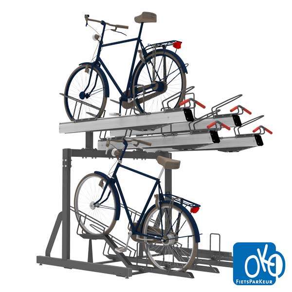Fietsparkeren | Fietsenrekken met aanbindvoorziening | FalcoLevel Premium+ etagerek | image #1 |  compact fietsparkeren fietsenrek FalcoLevel Premium+ FietsParKeur