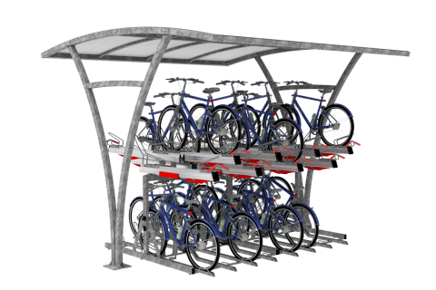 FalcoRail dubbelzijdige fietsoverkapping voor etagerekken