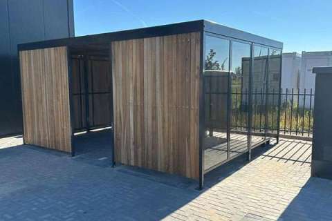 130760 overkapping fietsoverkapping pauzeruimte straatmeubilair buitenbank asbak