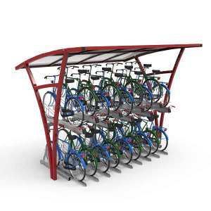 Overkappingen | Overkappingen compact fietsparkeren | FalcoRail enkelzijdige fietsoverkapping voor etagerekken | image #1| Fietsparkeren fietsoverkapping transparant FalcoRail compact fietsparkeren voor etagerekken