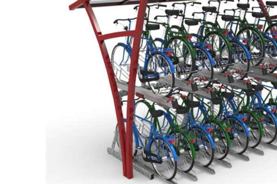 Fietsparkeren fietsoverkapping transparant FalcoRail compact fietsparkeren voor etagerekken