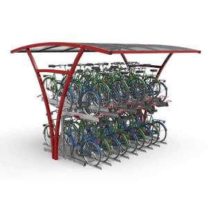 Overkappingen | Overkappingen compact fietsparkeren | FalcoRail dubbelzijdige fietsoverkapping voor etagerekken | image #1| fietsparkeren fietsoverkapping etagerekken transparant FalcoRaiil