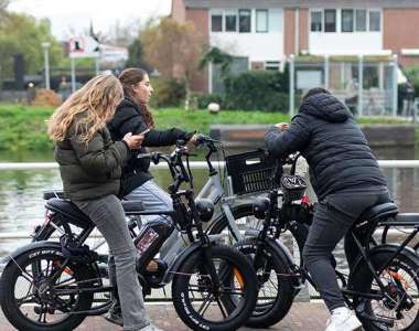 Het FalcoFida Fatbike fietsenrek, speciaal ontworpen voor fietsen met brede banden (3,5 - 5 inch), met hoog/laag-constructie en aanbindmogelijkheden in een stedelijke omgeving