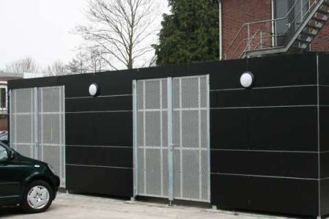 overkapping fietsoverkapping fietsenstalling FalcoLok Trespa strekmetaal fietsparkeren