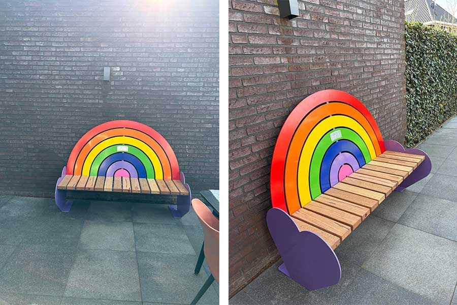 ontwerpwedstrijd regenboogbank straatmeubilair buitenbank