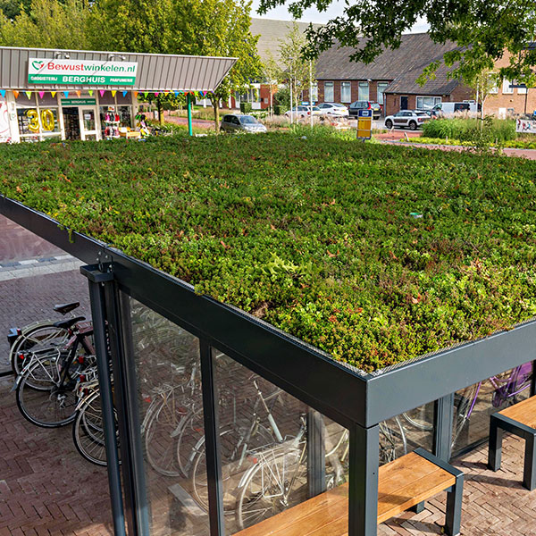 120638 fietsparkeren fietsoverkapping fietsaanleunhekje fietsnietje straatmeubilair groendak wachtruimte abri