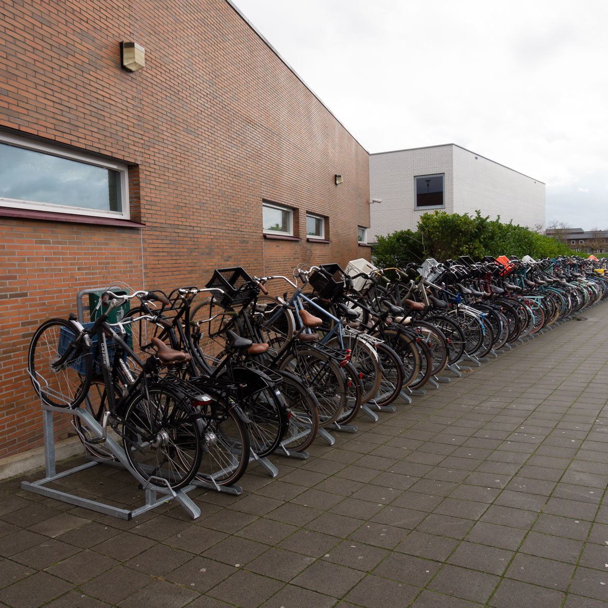 Fietsenrek voor kratfietsen bij Montaigne Lyceum Den Haag
